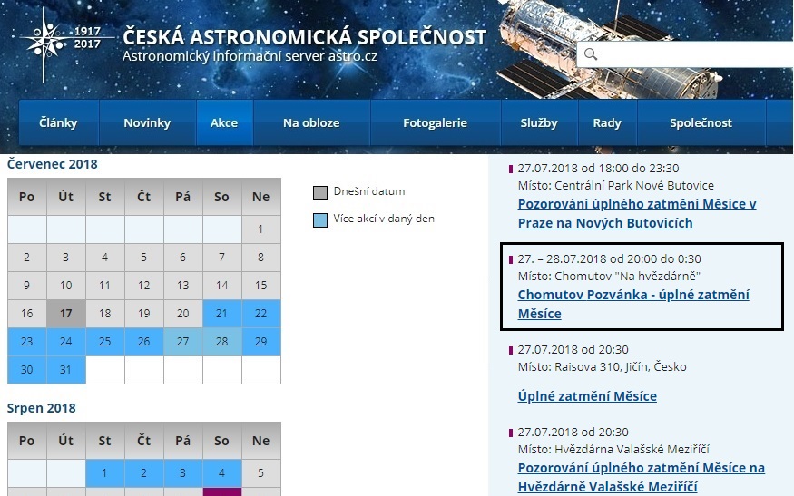 2018-7 ČAS - kalendář akcí